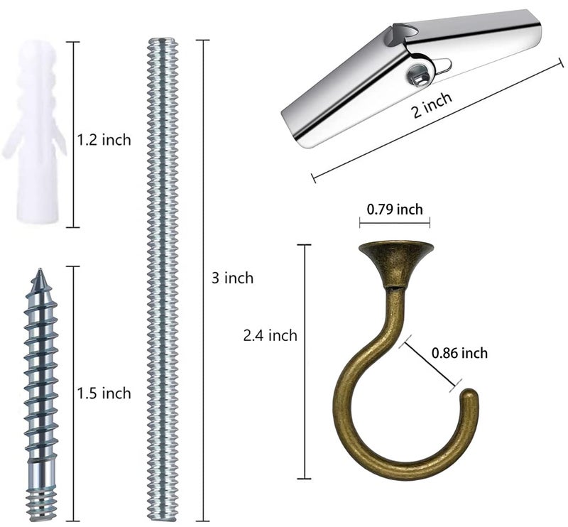 Evsteluo 2 Sets Large Swag Ceiling Hooks Heavy Duty Swag Hook with Hardware for Hanging Plants Ceiling Installation Cavity Wall Fixing (2 Sets  Antique Brass) - Image 4